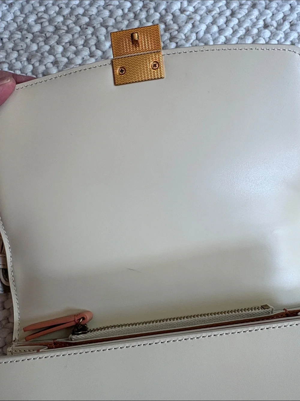 Quince Cream Italian Leather Box Shoulder Bag Crossbody Purse